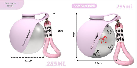 Pink printed 285ml travel dog water bottle dimensions