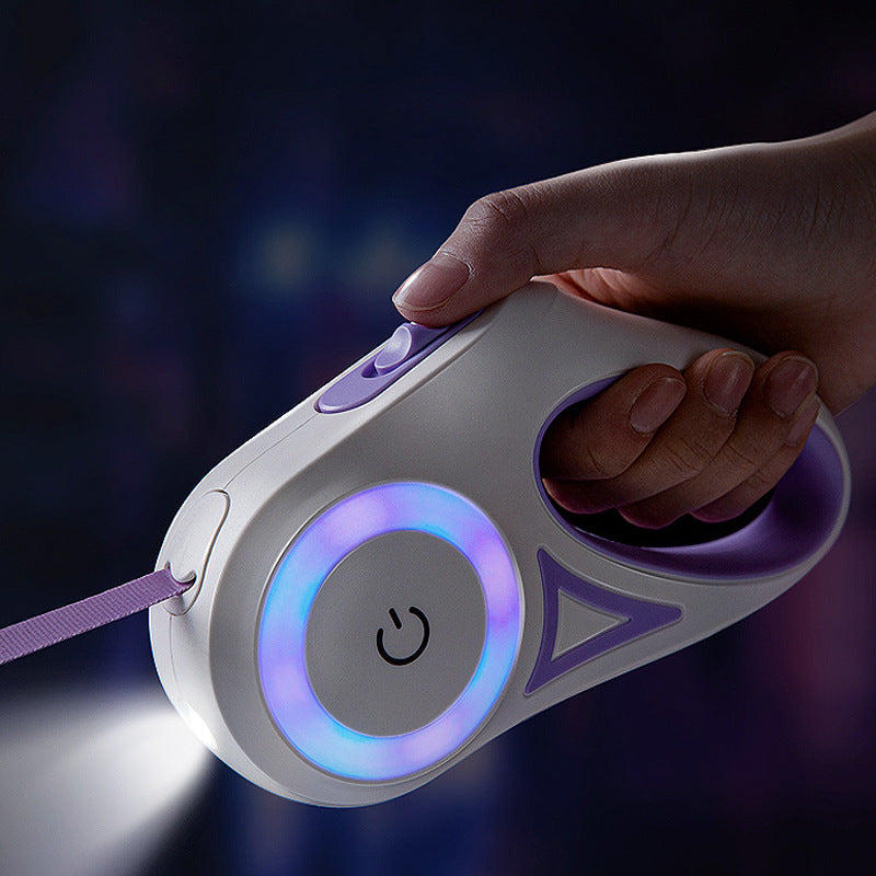 LED retractable dog leash with built-in flashlight