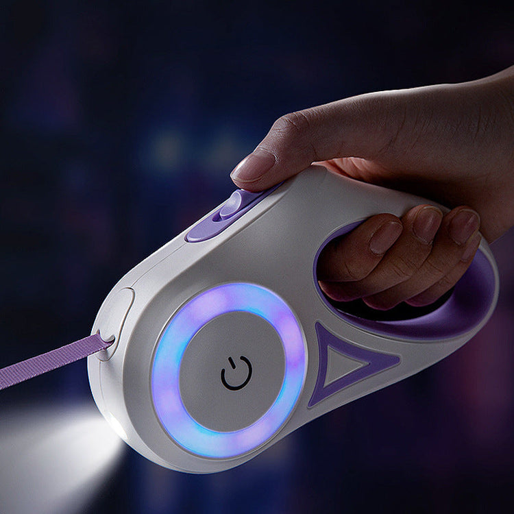 LED retractable dog leash with built-in flashlight