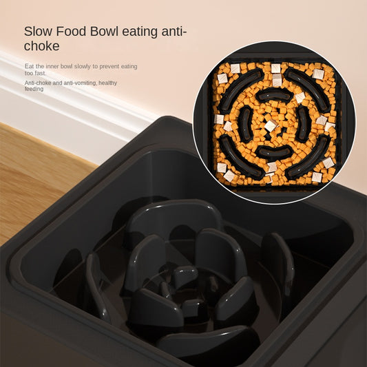 Slow-feeder insert for an elevated dog bowl