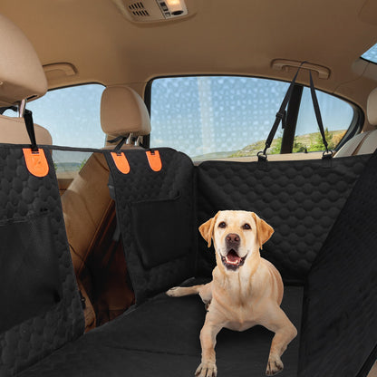 Adjustable straps securing a dog backseat cover