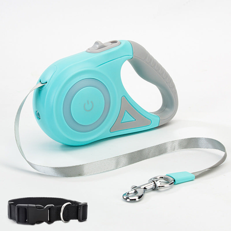 Blue LED retractable dog leash set