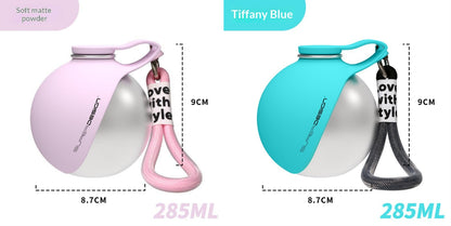 Blue and pink round travel dog water bottle options