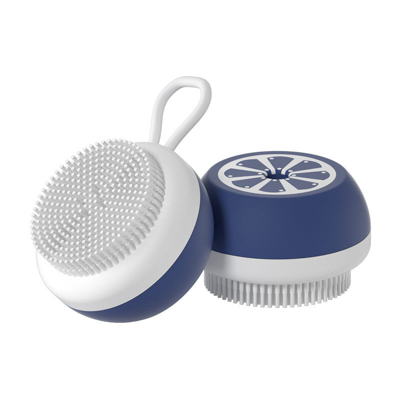 Navy silicone pet bath brush with fine cleaning bristles