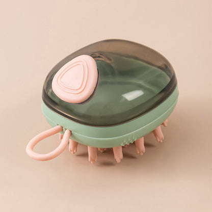 Green soap-dispensing pet bath brush