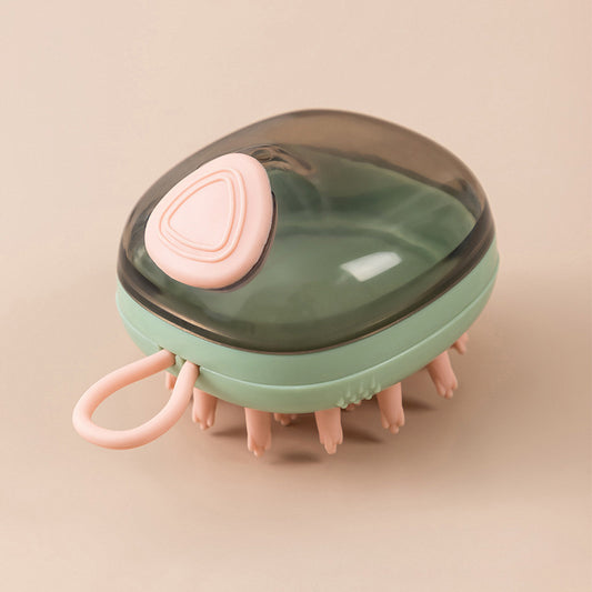 Green soap-dispensing pet bath brush