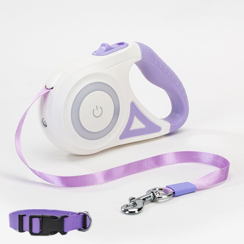 Purple LED retractable dog leash set
