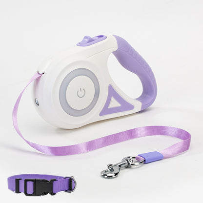 Purple LED retractable dog leash set