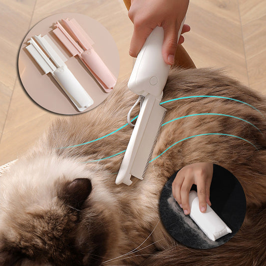 Folding pet grooming tool removing loose hair
