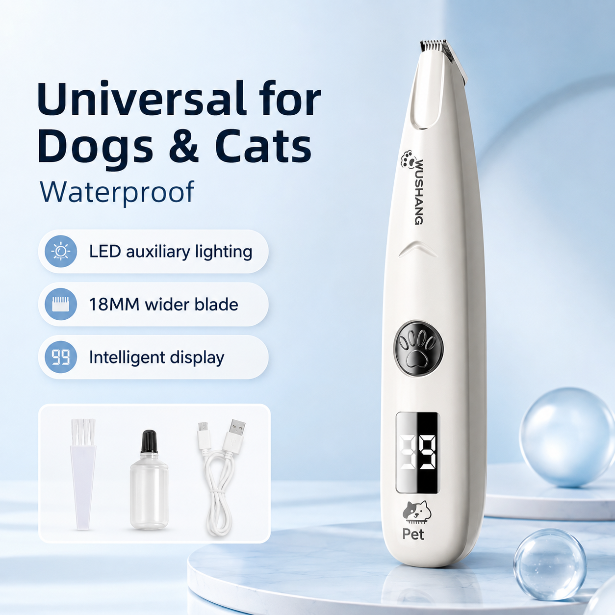 Quiet LED Paw Trimmer for Dogs & Cats – Rechargeable Grooming Clipper